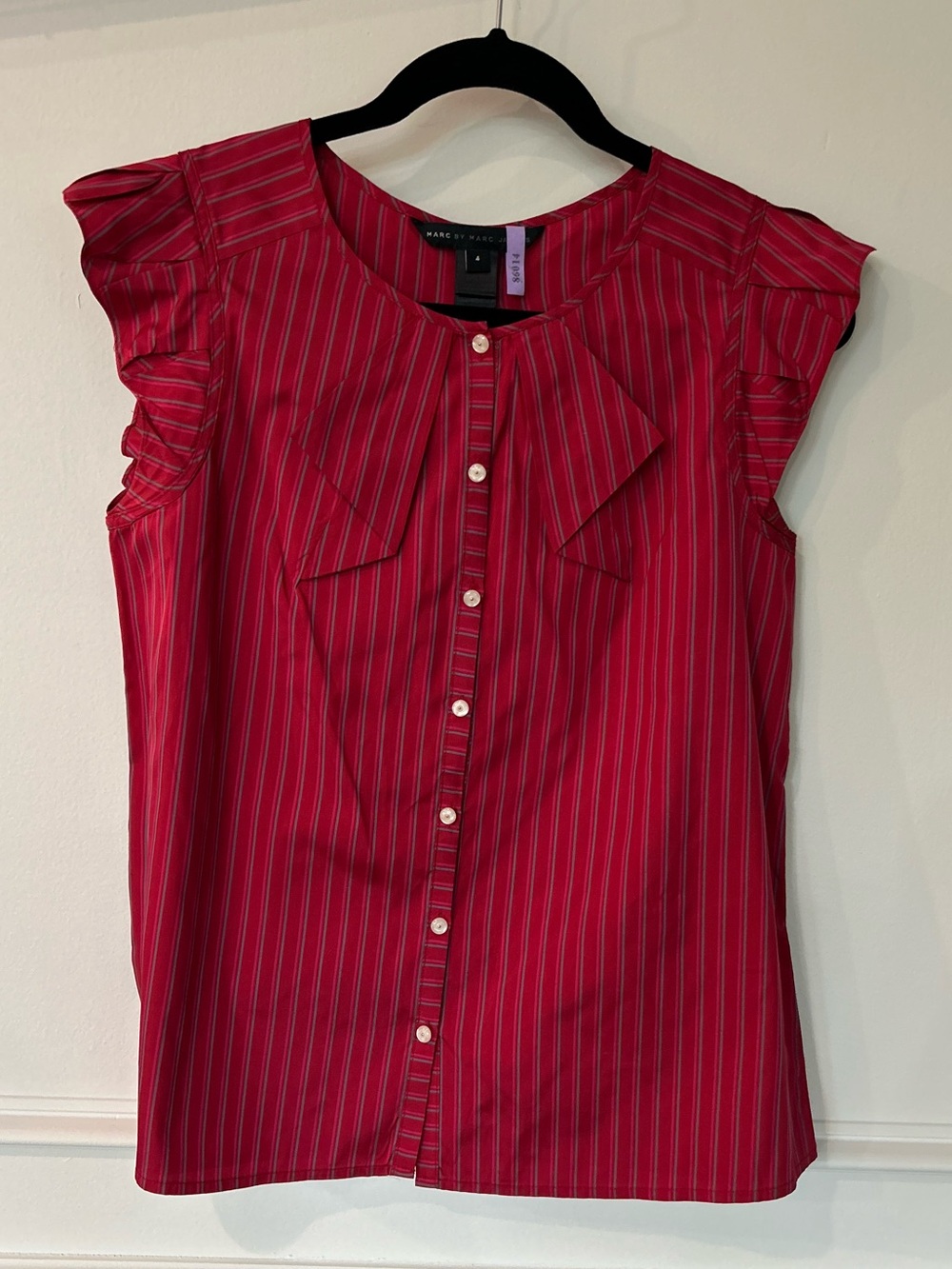 Marc By Marc Jacobs Silk Stripe Ruffle Blouse